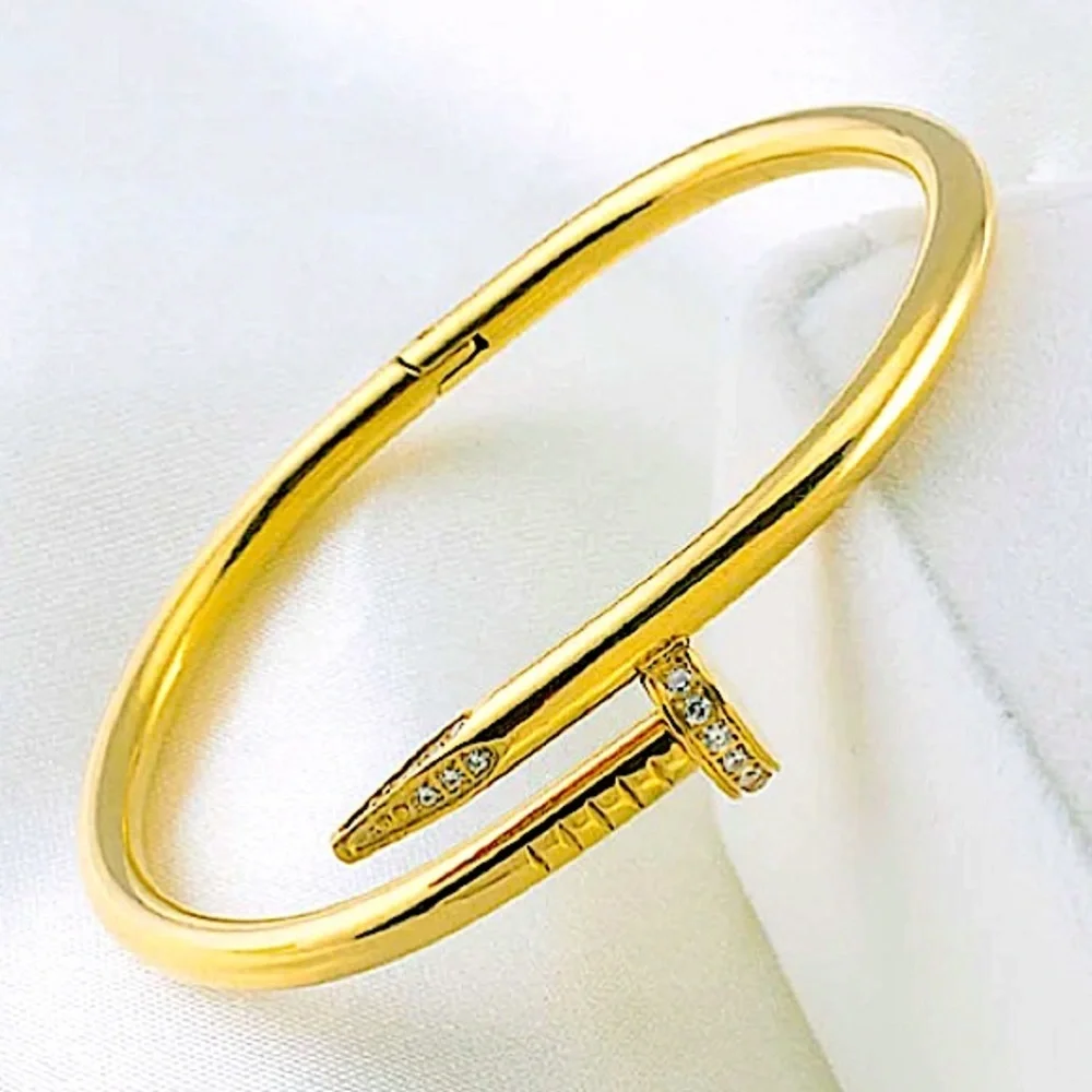 NWOT Elegant Gold Nail-Style Cuff Bracelet W/ Stones. Popular designerclick lock